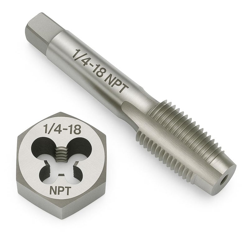 Yamesh 1/4"-18 NPT Tap and Die Set – GCr15 Alloy Steel Pipe Thread Tap and Hex Die Combo, Taper Thread Repair Tool for Conical Pipe Fittings - Image 1